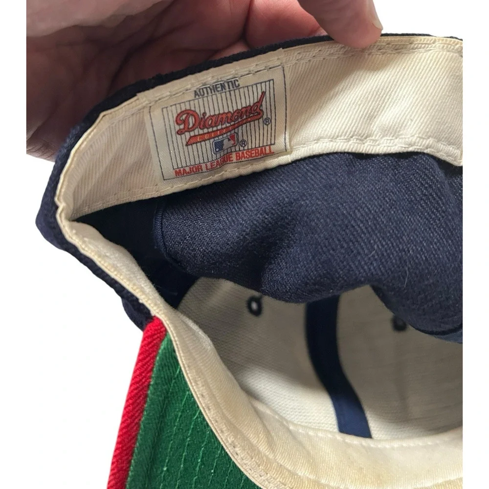 Vtg Atlanta Braves Sports Specialties Hat Blue Script Logo Fitted 7 1/4 Distress
